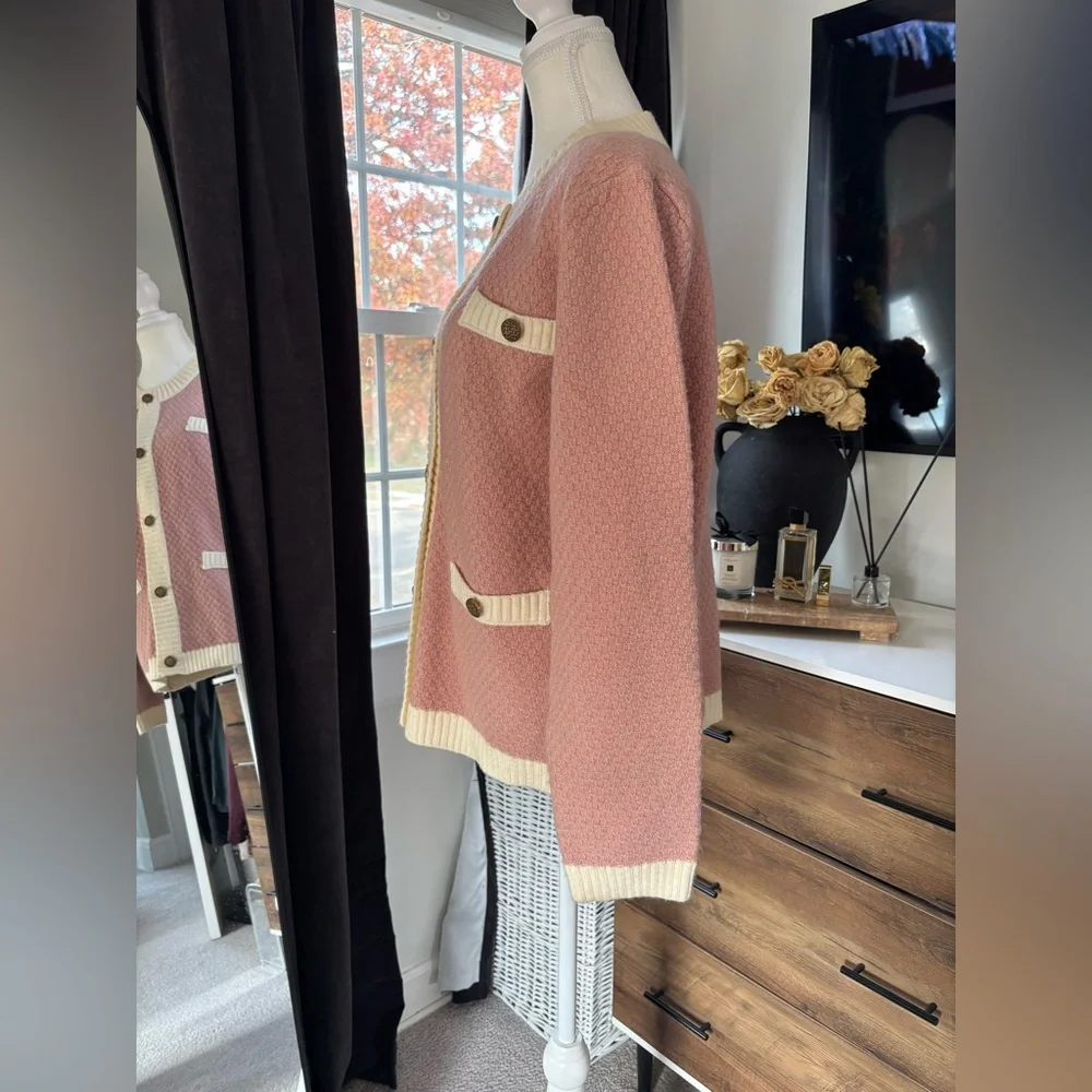 Pink and Cream Cardigan with Button Details - Picture 3 of 4